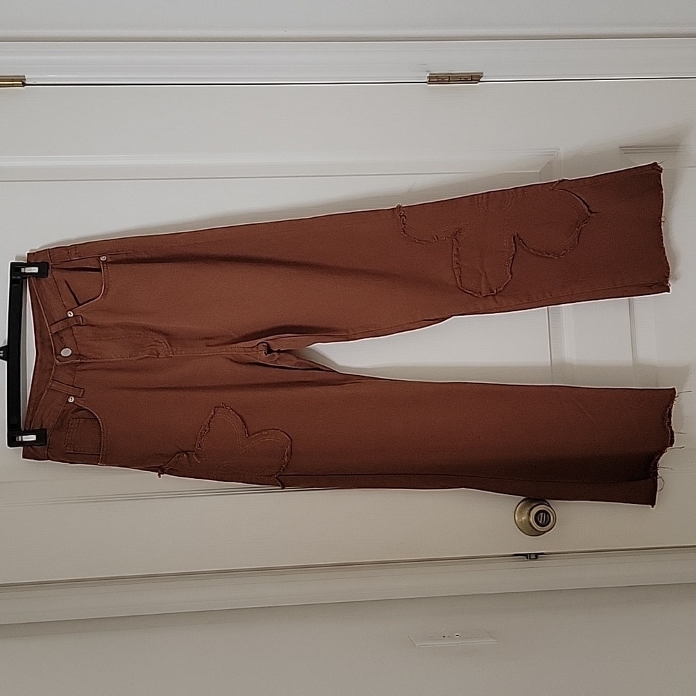Brown Flower Patch High Waisted Wide Leg Jeans/Pants